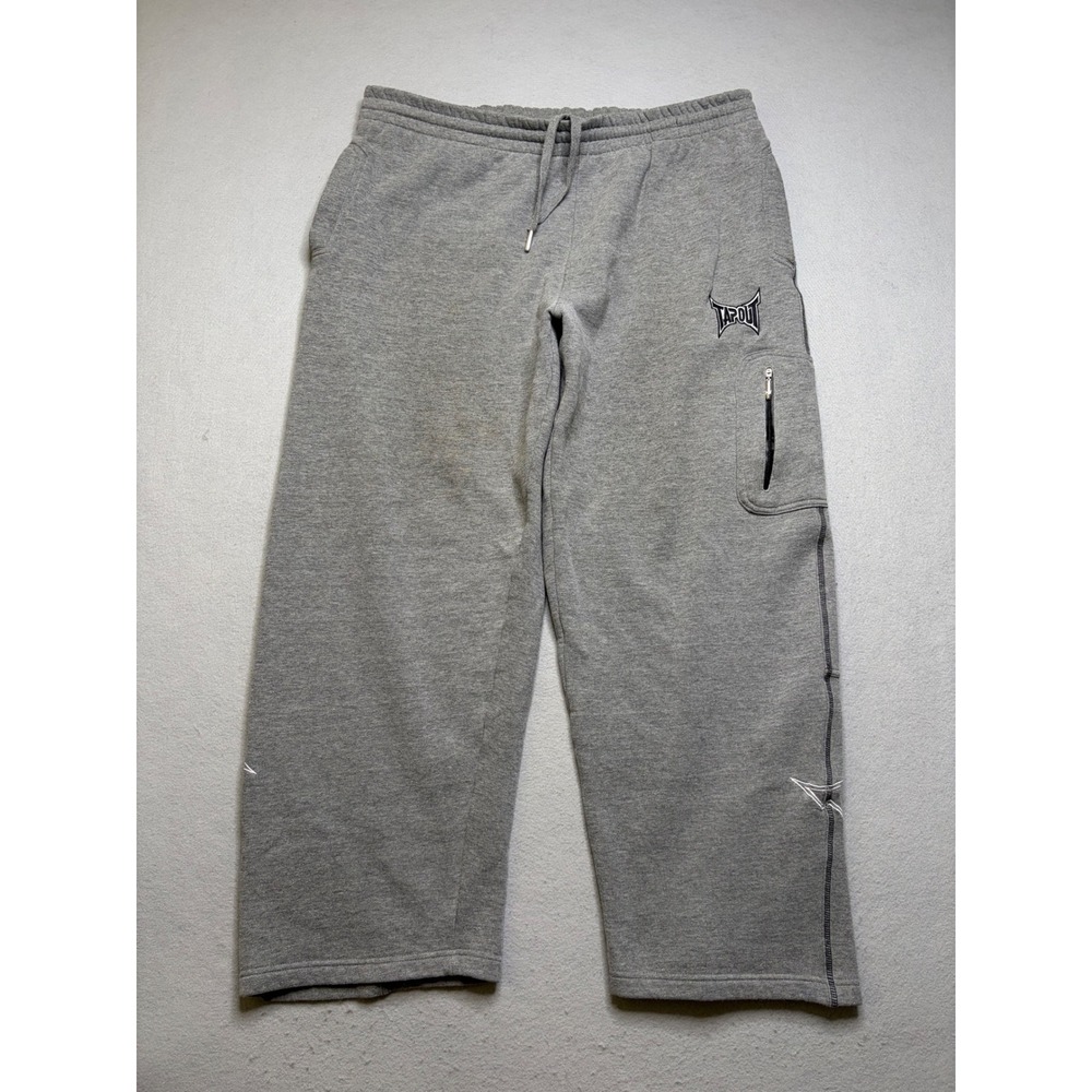 Tapout Sweatpants Mens XL Gray Vintage Y2K‎ Baggy MMA Training Wide Leg Pants